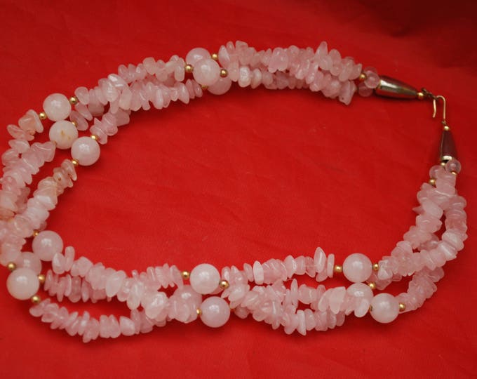 Rose Quartz Bead necklace -triple strand - pink polished gemstone beads