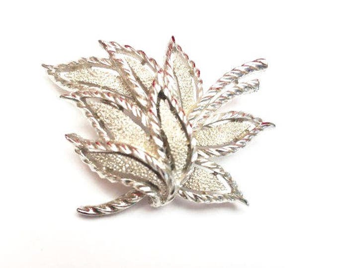 Crown Trifari Silver Leaf Brooch - Mid century modern - Swirl Pin