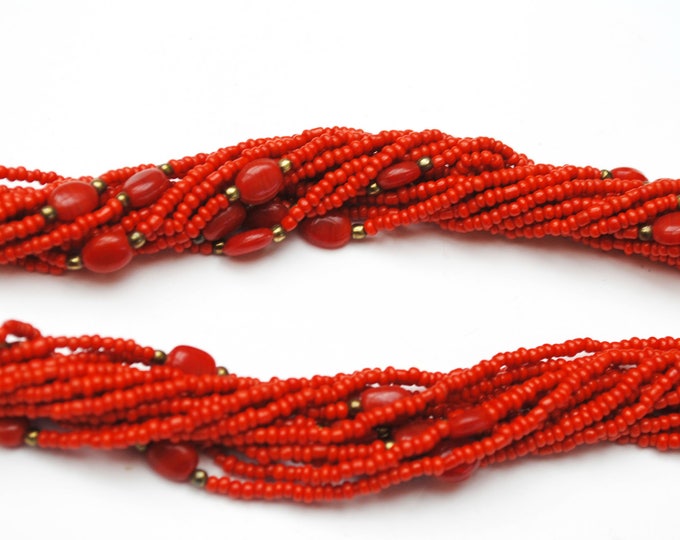 Orange Bead necklace - Multi strand Torsade - Glass cite plastic beads