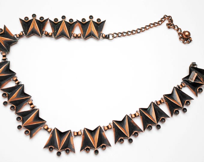 Copper link Necklace - Signed Renoir - modernistic Abstract Triangle - Mid century Mod