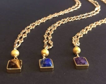 Minimalist gemstone necklace -Minimalist gold necklace -Lapis gemstone necklace -Minimalist amethyst necklace -Tigers eye gemstone necklace