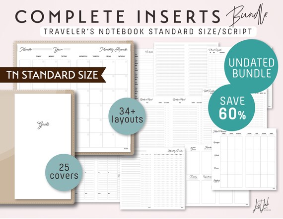 Standard Size Traveler's Notebook COMPLETE Inserts Bundle