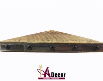 Thick Reclaimed Wood Corner Shelf With Metal Accent And Extra Large Nail Heads Floating Barn Thick Reclaimed Wood Corner Shelf With Metal Accent And Extra Large Nail Heads Floating Barn