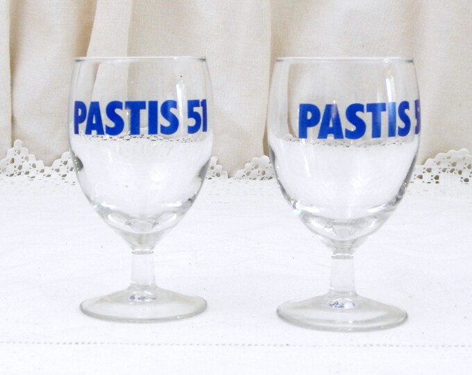 Set 2 Vintage French Pastis 51 Stem Glasses, Vintage French Bistro Decor, Cote D'Azur Retro Home Interior, Pair Ricard 51 Aperitif Drinkware