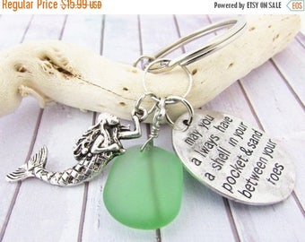 Mermaid Keychain, Sea Glass Keychain, Car Accessories, Mermaid Key Chain, Seaglass Keychain, Quote Keychain, KY66
