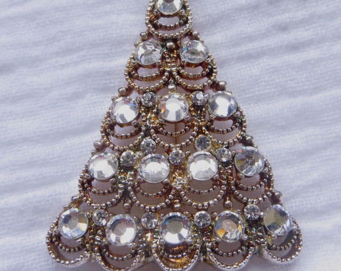 Eisenberg Ice Christmas Tree Brooch, Signed Christmas Tree Pin, Vintage Rhinestone Jewelry