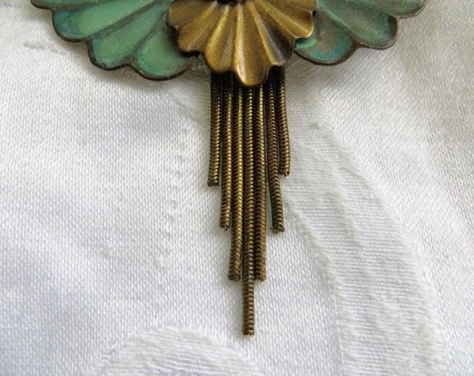 Moonstone Angel Brooch. Verdigris Dangle Chains. Vintage Cherub Pin. Celestial Jewelry, Cherub Jewelry