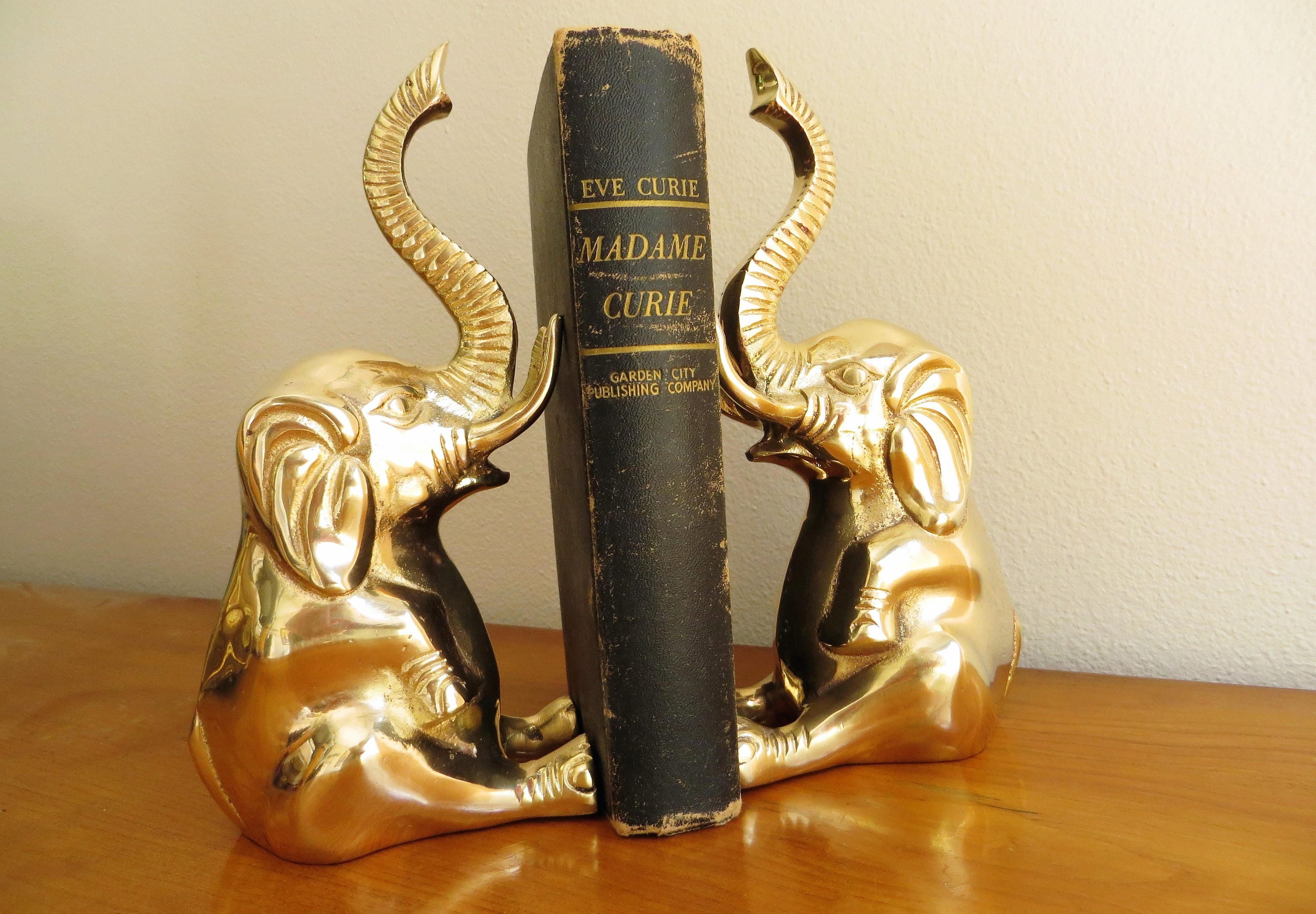 Vintage Brass Elephant Bookends Brass Bookends Gold Elephant