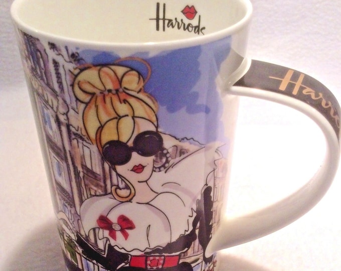Harrods Department Store Fine Bone China Coffee Or Tea Mug, Blond Woman, Gift For Her, Gift For Christmas