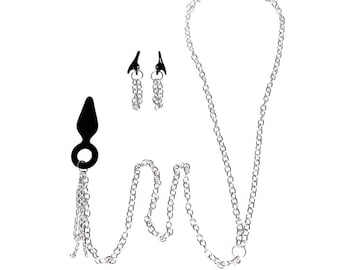 Submissive Jewelry Set Nipple Clips Clamps Anal Plug Body Chain Under The Hoode Intimate Jewelry Gifts Adult Mature Anal Beads Anal Jewelry