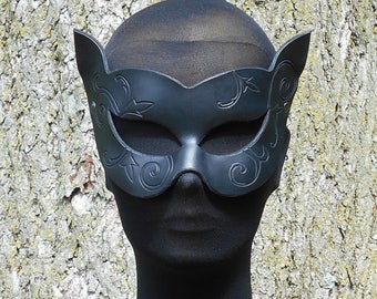 Black Cat Mask Ladies Halloween Ball Steampunk Dieselpunk Cosplay LARP CatWoman Tooled Fancy Face