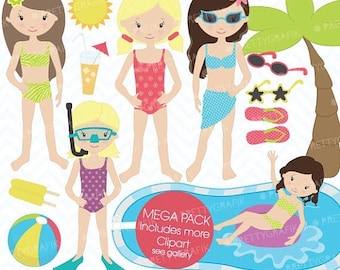 80% OFF SALE pool party clipart commercial use, vector graphics, digital clip art, digital images - CL450