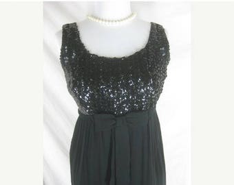 Summer sale Vintage 50s 60s Black Chiffon Sequin Party Dress W 30