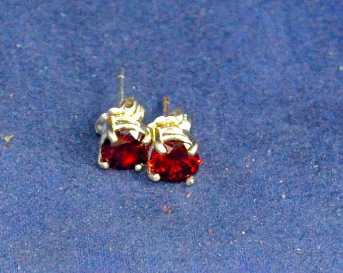 Red Zircon Studs, 6mm Round, Natural Set in Sterling Silver E1114
