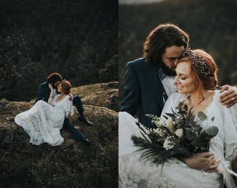 Vintage inspired white lace boho wedding dress