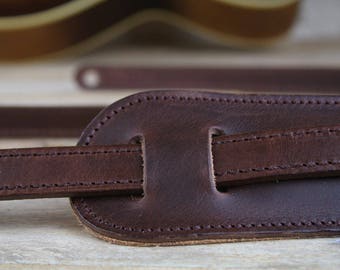 GS24 Brown Leather Guitar Strap, vintage style, 3/4" width with shoulder pad
