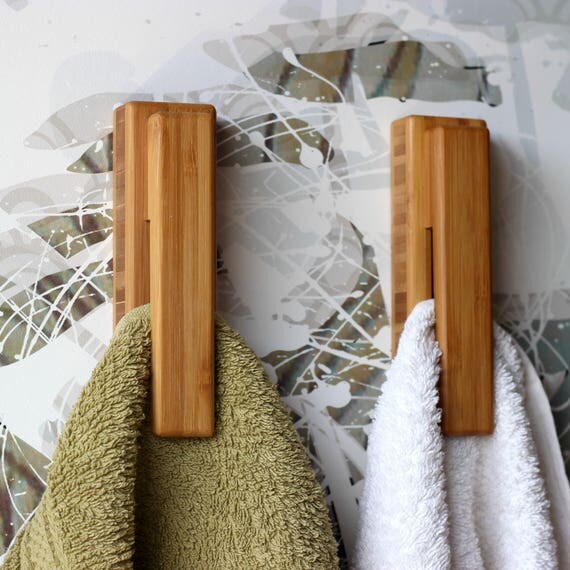 Set of 2 steamed bamboo wall hook towel holder modern wall