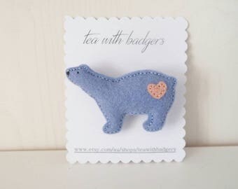 Polar Bear Felt Brooch - Wool Blend Felt Jewellery