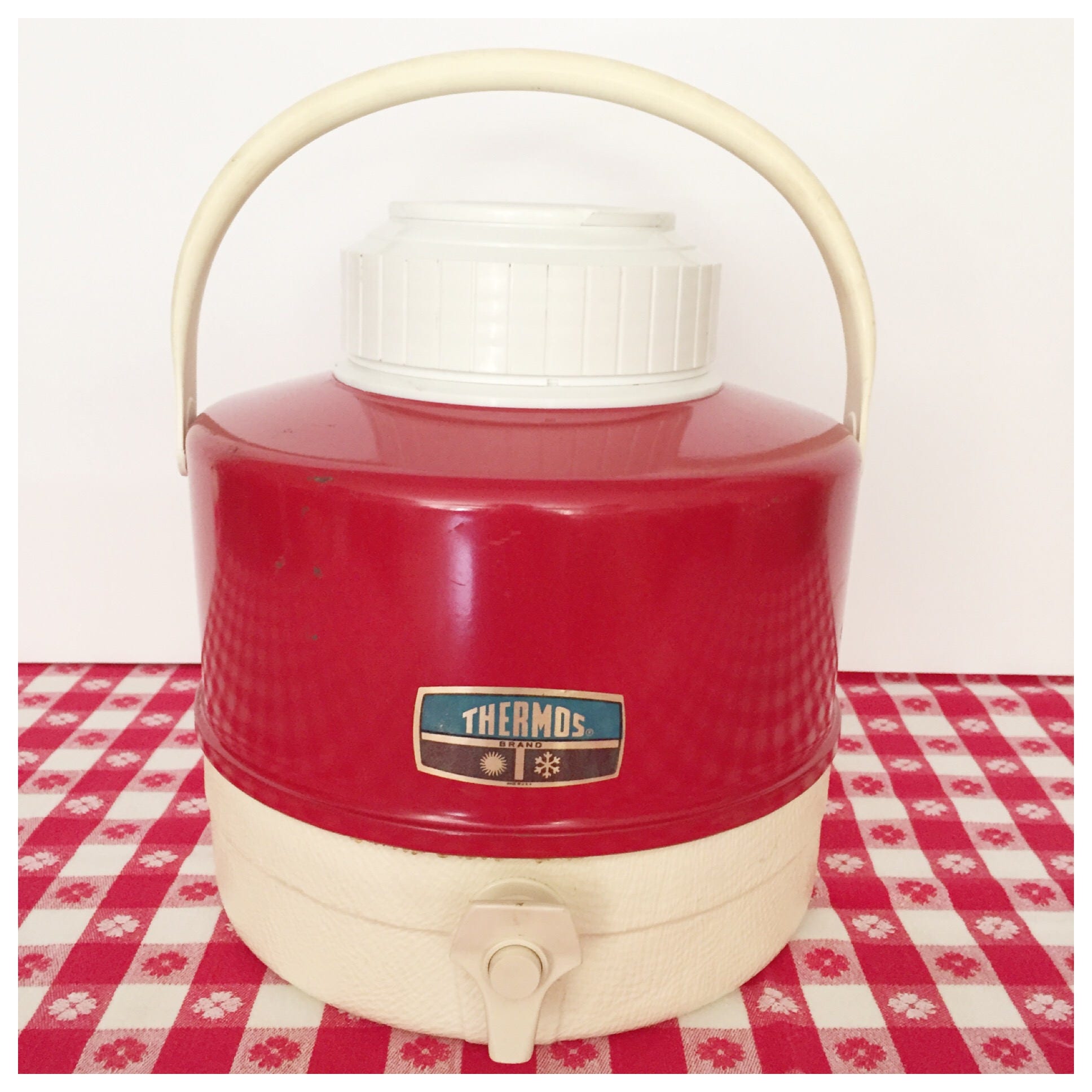 Vintage Thermos Picnic Jug Red Picnic Cooler Deluxe Cup