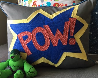 Child Pillow 16 x 20 inch Pillow Cover Superhero Pillow Cover Kids Room Decor Gray Pillow Cover Red Blue Pillow Cover Lumbar Pillow Cover