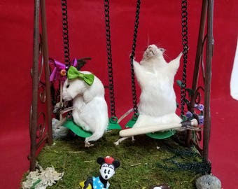Sale! Taxidermy/Anthropomorphic Mouse/mice Swinging Display--Minnie-precious-children at play-Swing set