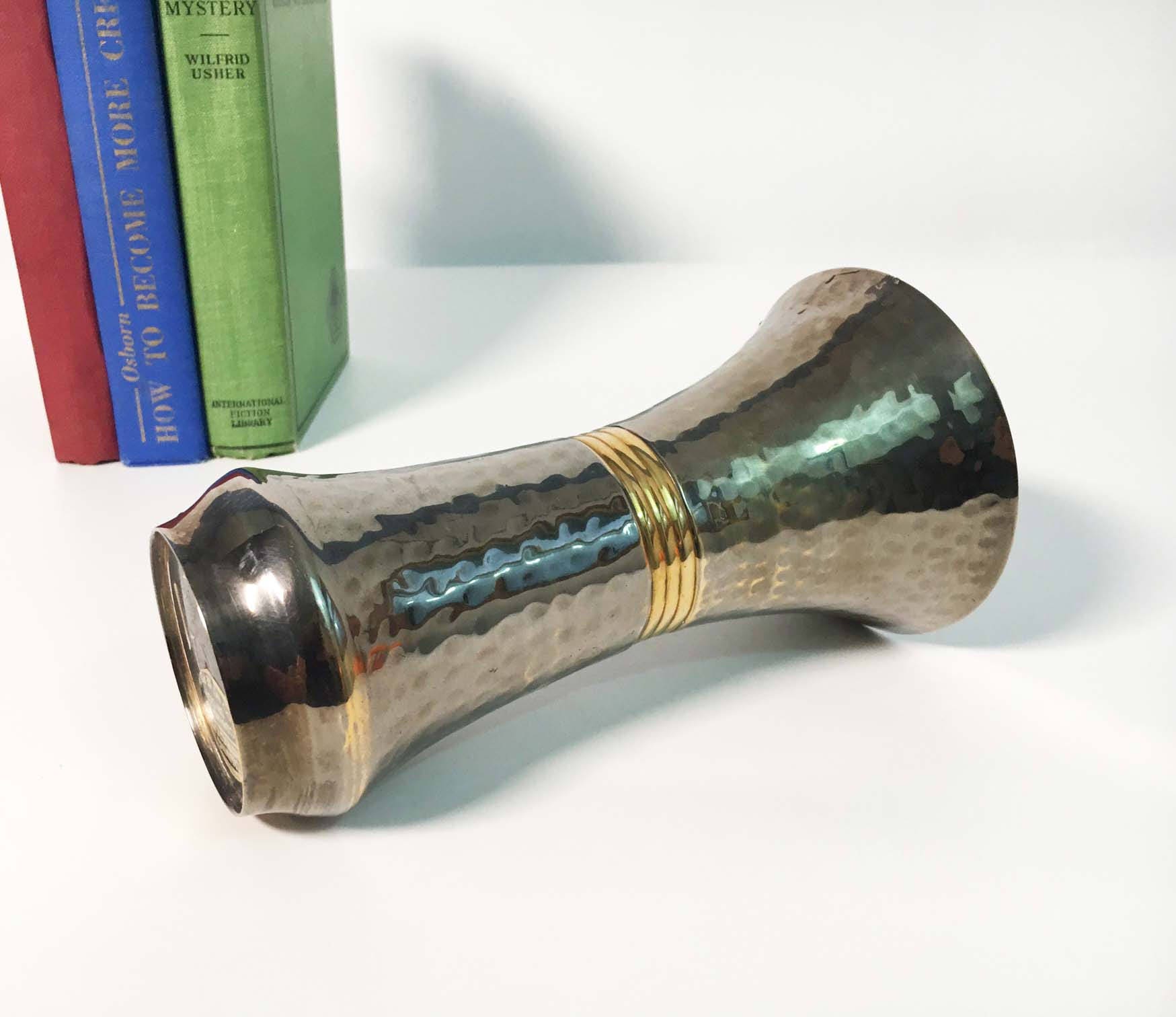 RESERVED Vintage Hammered Stainless Steel and Brass Vase Medium Size