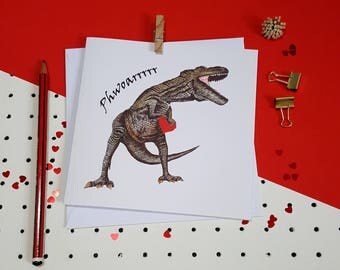 Valentines Card//Anniversary Card, Dinosaur Card-Phwoarrrrr T-Rex, Handmade Love//Boyfriend//Husband//Partner//Wife//Girlfriend