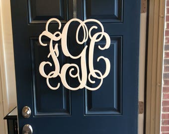 personalized  Door Hanger - Monogram Door Wreath - Monogram Wall Decor - Dorm Room - Bedroom Decor - Nursery - Wedding, 3-initial monogram