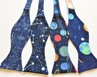 Men's Astro Geek Celestial Bow Ties.  Sold Individually: Totally Eclipsed, Cool Constellations, Colorful Planets, Satellites & Shuttles.