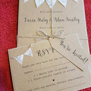 Rustic Wedding Invitation. Unique Bunting Invitation Country