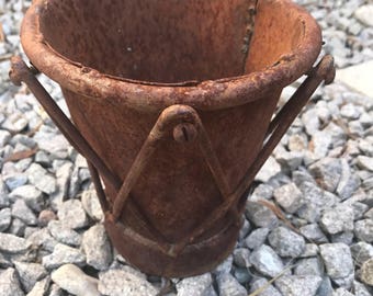 Repurposed Salvaged Planter with Vintage Rusty Metal Stool and
