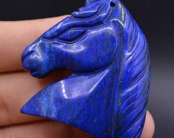 U1720 48mm Carved colored lapis horse pendant focal bead