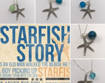 Silver Starfish Necklace, Teacher gifts, It matters to this one, Starfish Story Jewelry, Genuine Sea glass Beach Jewelry, Adoption gifts