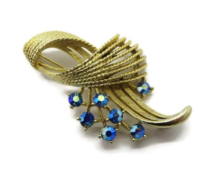 Lisner AB Rhinestone Brooch, Vintage Designer Signed Gold Tone Costume Jewelry Gift Idea