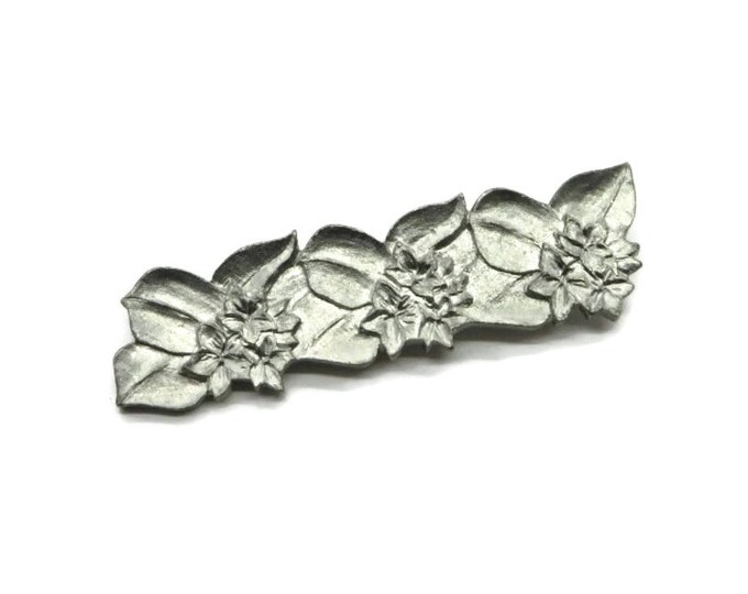 Pewter Bar Brooch, Vintage Amos Pewter Pin, Canada Brooch, Flowered Pin, Gift for Her