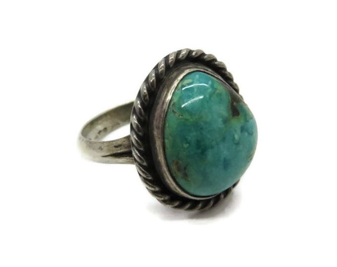 ON SALE! Old Pawn Navajo Ring, Vintage Handmade Ring, Native American Sterling Silver Ring, High Grade Turquoise Ring, Size 5.5