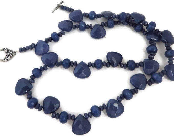 Blue Beaded Necklace, Vintage Faceted Bead Toggle Necklace