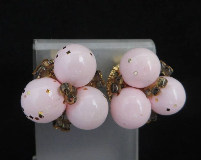 Vintage Coro Pink Earrings | Glitter Bead Clip-on Earrings