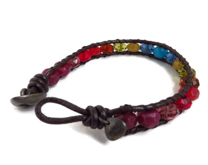 Fossil Brand Bracelet - Multicolor Bead and Leather Toggle Bracelet