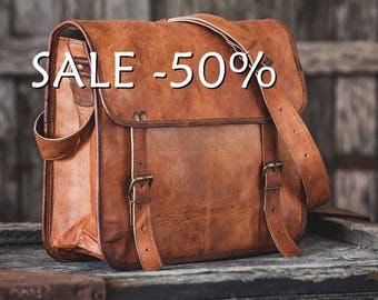 SALE / Goat Leather Messenger Bag 14" / Briefcase / Cross Body Bag / Handbag / Satchel / iPad / Hip Bag / Shoulder Bag