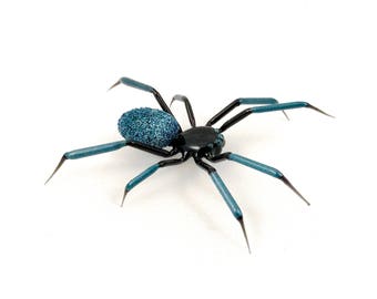 Blue Metallic Spider Borosilicate Glass Sculpture