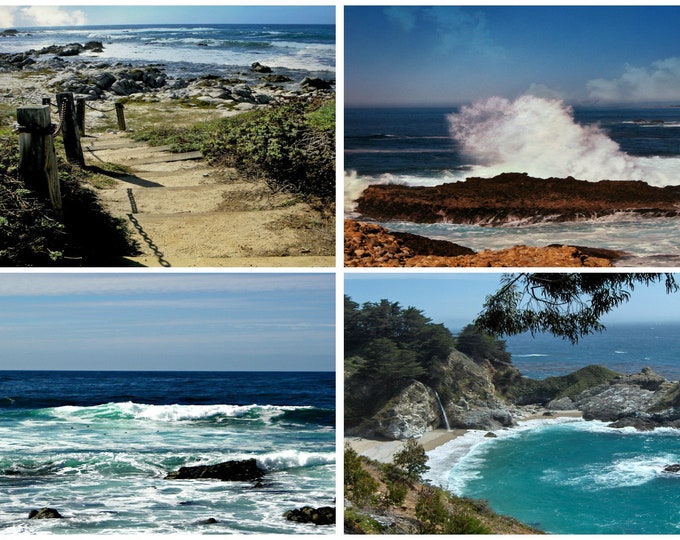 PACIFIC OCEAN SEASCAPES: 4-Piece Photo Greeting Card Set titled "Beachcomber"