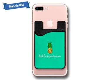 Delta Gamma Pineapple Phone Caddy - Sticker Pocket Wallet - Personalized Cell Phone Pocket PC1013