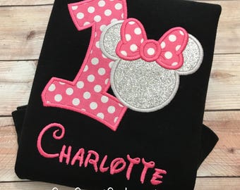 1st , 2nd , or 3rd Minnie Mouse Embroidered T-Shirt, Girls Disney Birthday Outfit, Minnie Mouse Shirt or Onesie