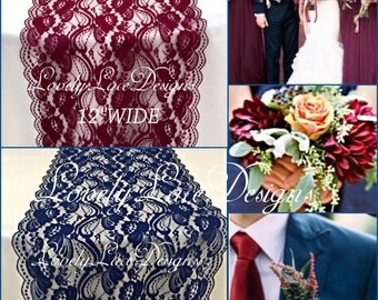 NEW Navy & Burgundy Lace Table Runners/3ft -10ft long x 12in wide/Wedding Decor/Table Decor/NAVY/burgundy weddings/Centerpiece/Weddings