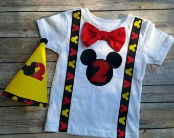Boys Mickey Mouse Birthday Shirt, Mickey Mouse Part Hat, boys 1st Birthday, Boys Second Birghday, Birthday shirt