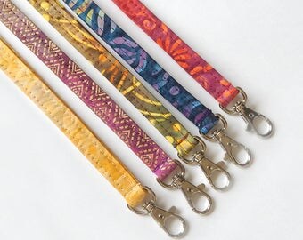 Batik Lanyard / Boho Key Lanyard / Bohemian Keychain / ID Badge Holder / Fabric Lanyard / Skinny Lanyards / Pretty / Colorful/ Lobster Clasp
