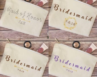 Rustic wedding, Bridesmaid makeup bag, bridal party, cosmetic bag, fall wedding, wedding, maid of honor, wedding decor, personalized