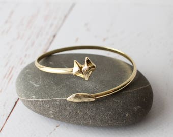 Fox Bracelet, Gold tone adjustable Bangle, Simple Stackable jewellery/ Fox Jewelry