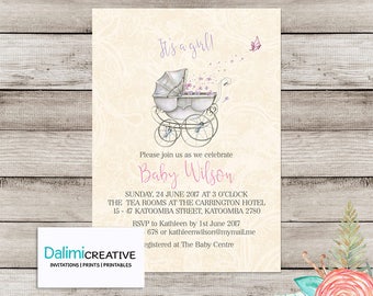 DIY Printable Baby Shower Invitation - Boy or Girl Baby Shower Invitation - Elegant Shower Invitation - Champagne Lace Invitation!